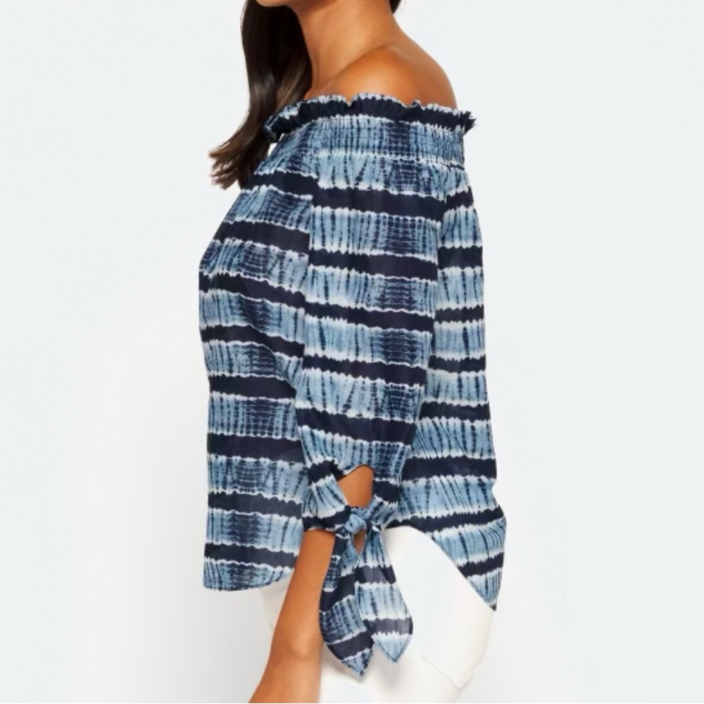 Michael Kors Blue Tie-Dye Off-Shoulder Blouse - Picture 3 of 4